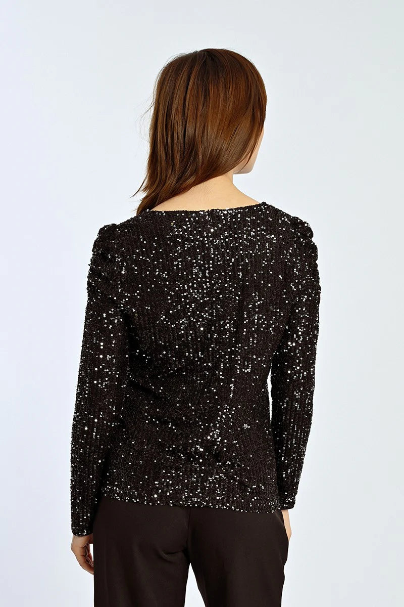 Molly Bracken Puff Sleeve Sequin Top