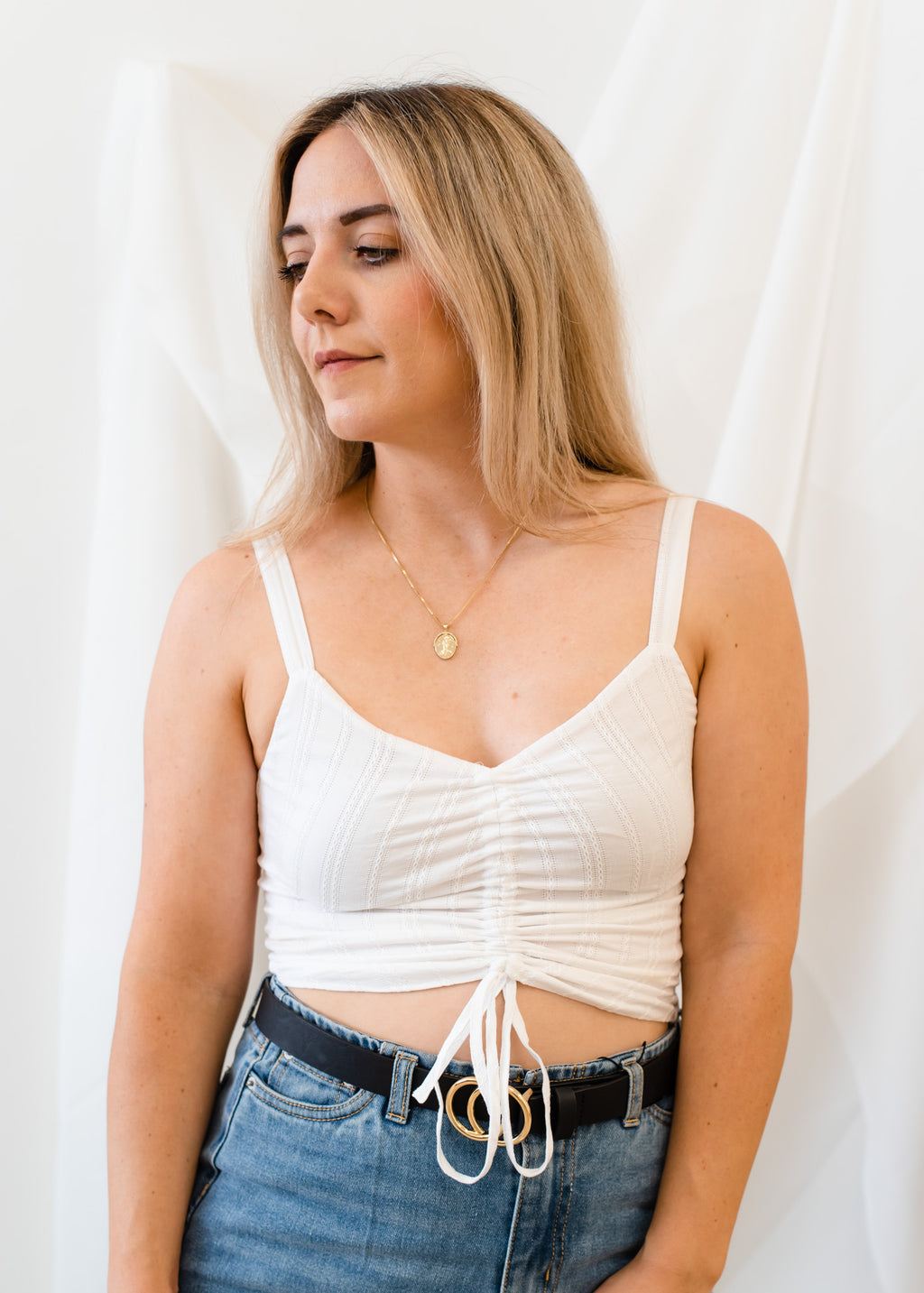 Ruched Drawstring Knot Tank Crop Top