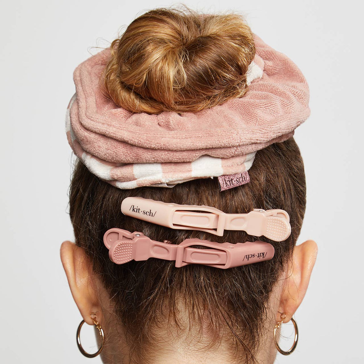 The Microfiber Quick-Dry Towel Scrunchie 2PC- Terracotta Checker