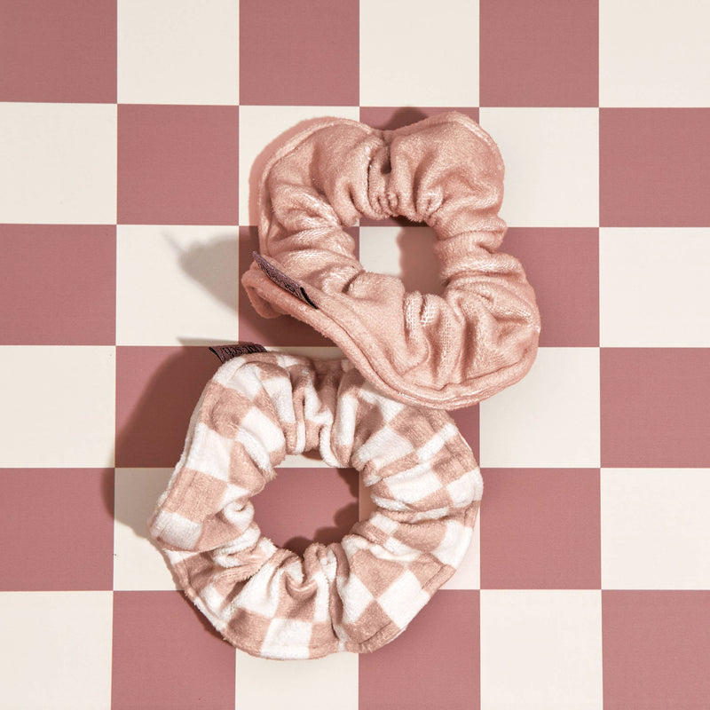 The Microfiber Quick-Dry Towel Scrunchie 2PC- Terracotta Checker