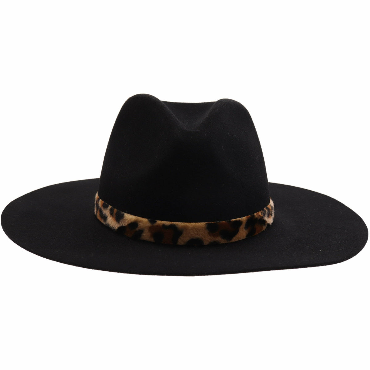 The Leopard Trim Wool Felt Brim Hat