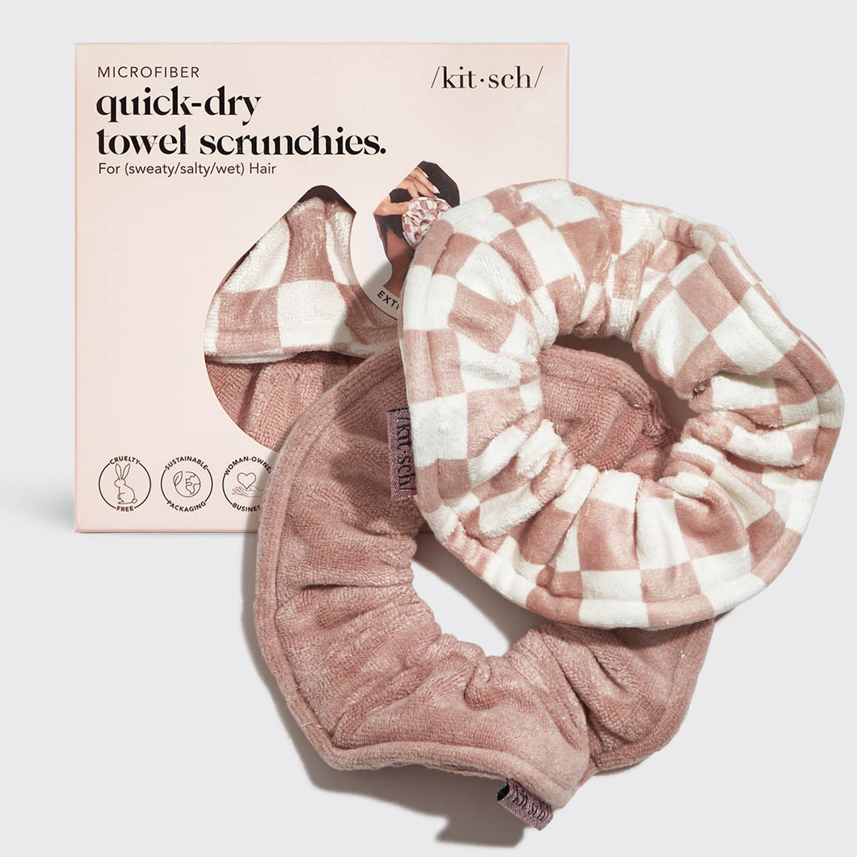 The Microfiber Quick-Dry Towel Scrunchie 2PC- Terracotta Checker