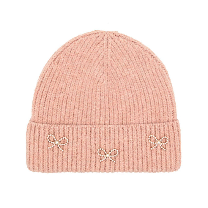 Pearl Bow Embellished Beanie