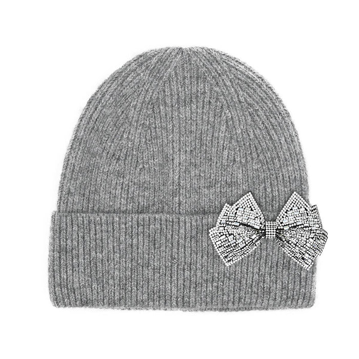 The Rhinestone Bow Cuff Beanie