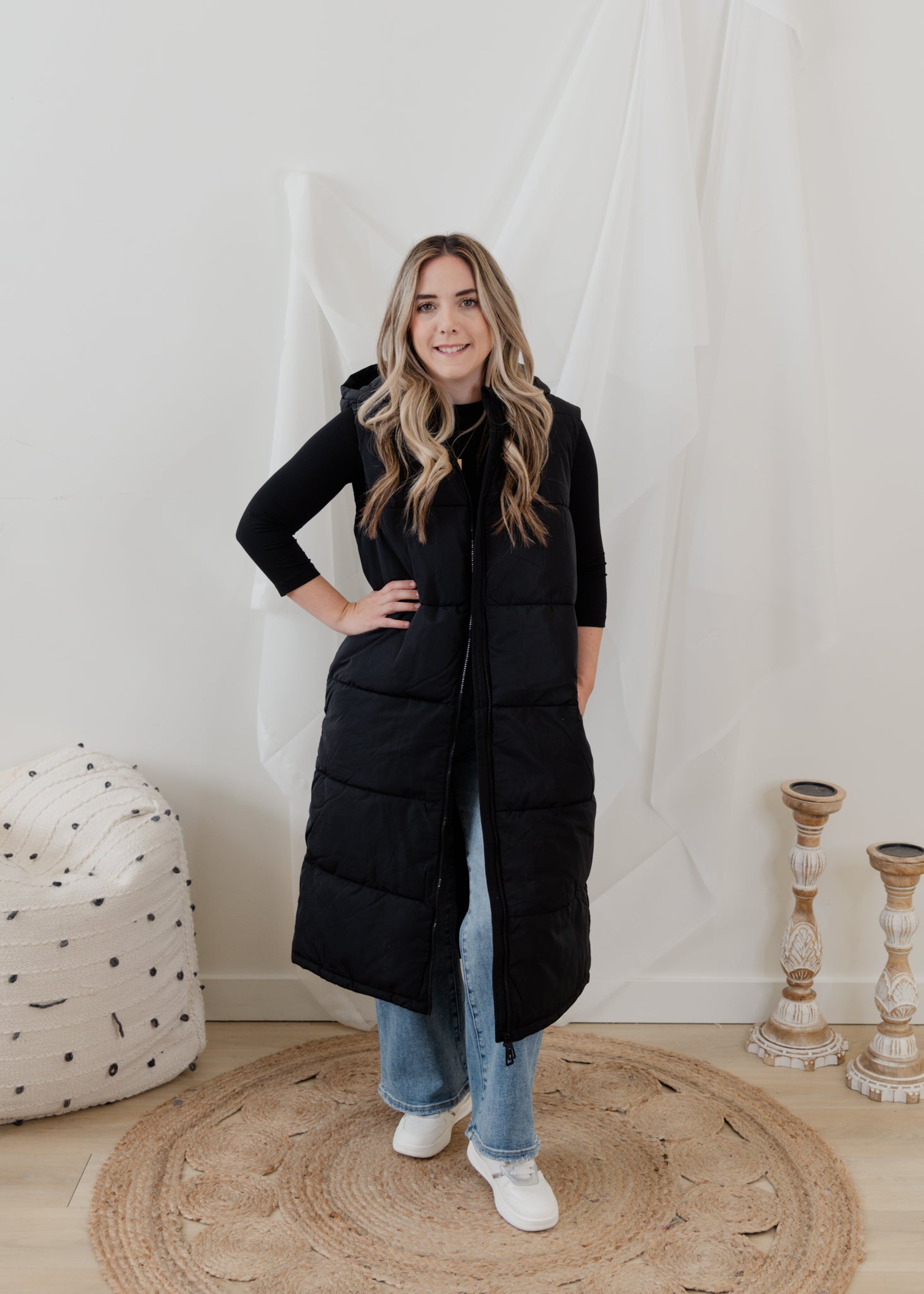 Sleeveless long puffer vest online