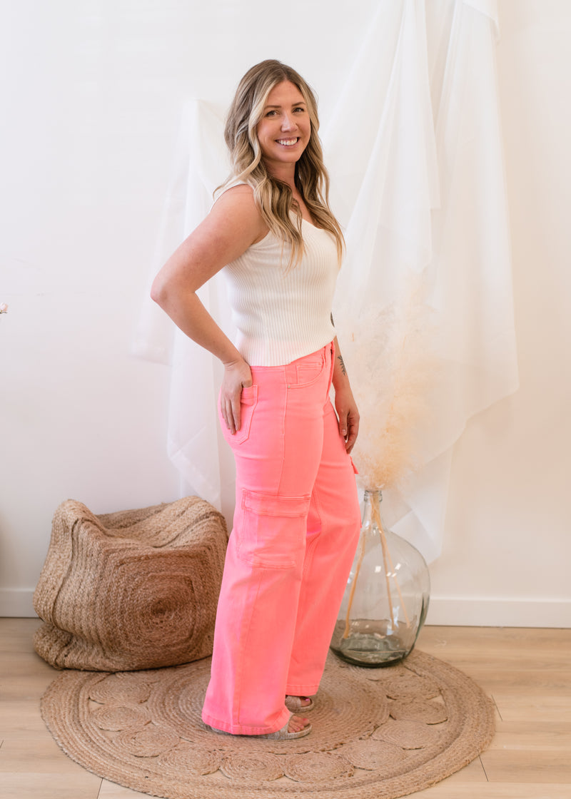 The Hot Pink High Rise Cargo Wide Pant