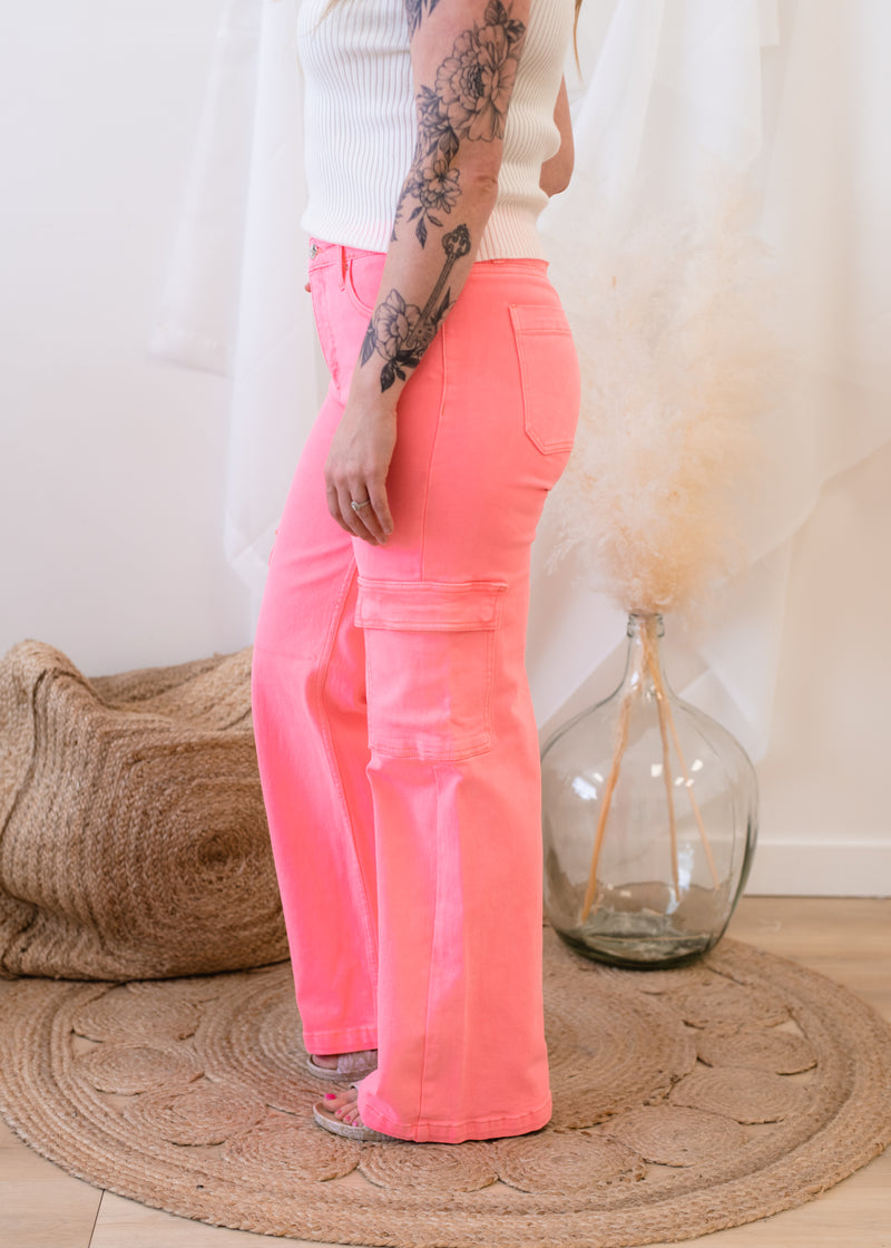 The Hot Pink High Rise Cargo Wide Pant