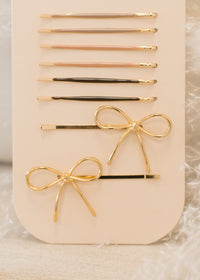 The Metal Enamel Cloud & Bow Bobby Pins 8pc Set