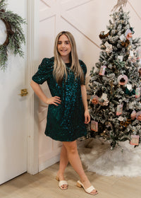 The Kimberly Short Puff Sleeve Sequin Dress