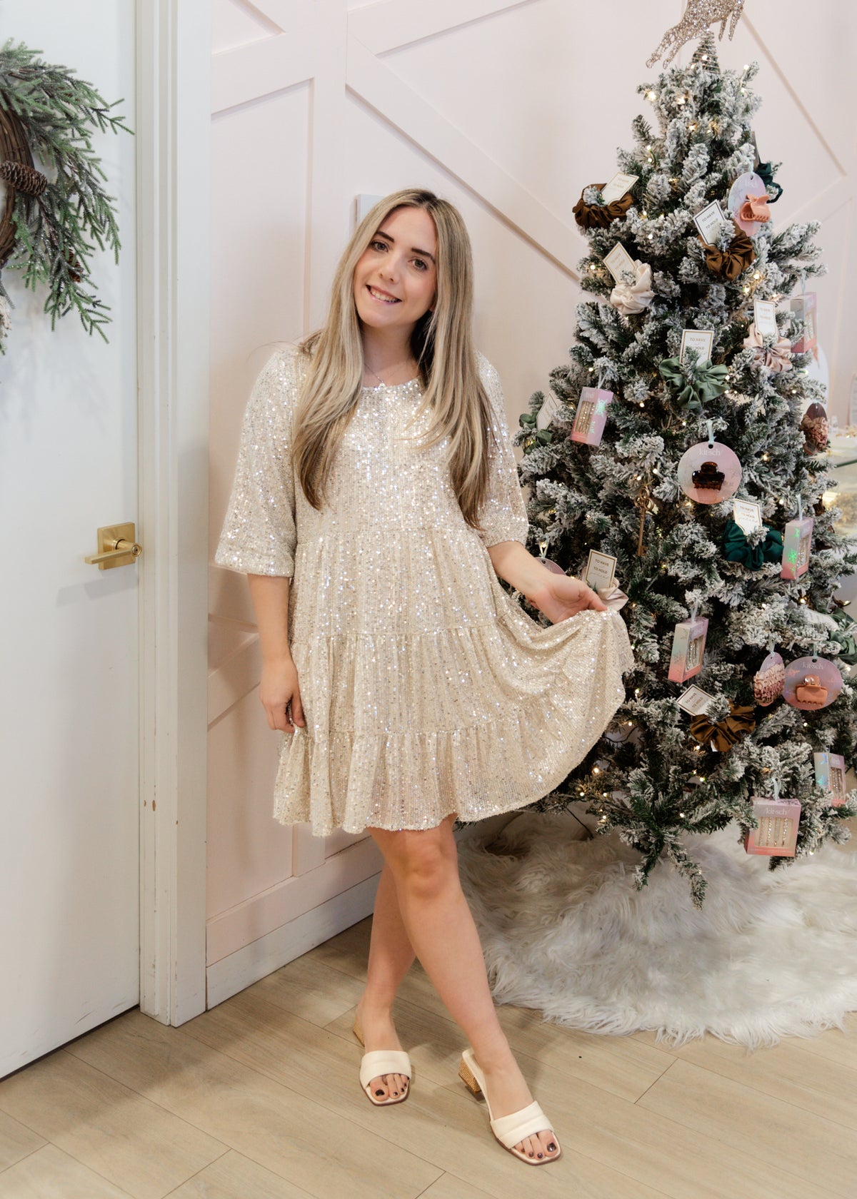 The Candy Sequin Tiered Babydoll Dress