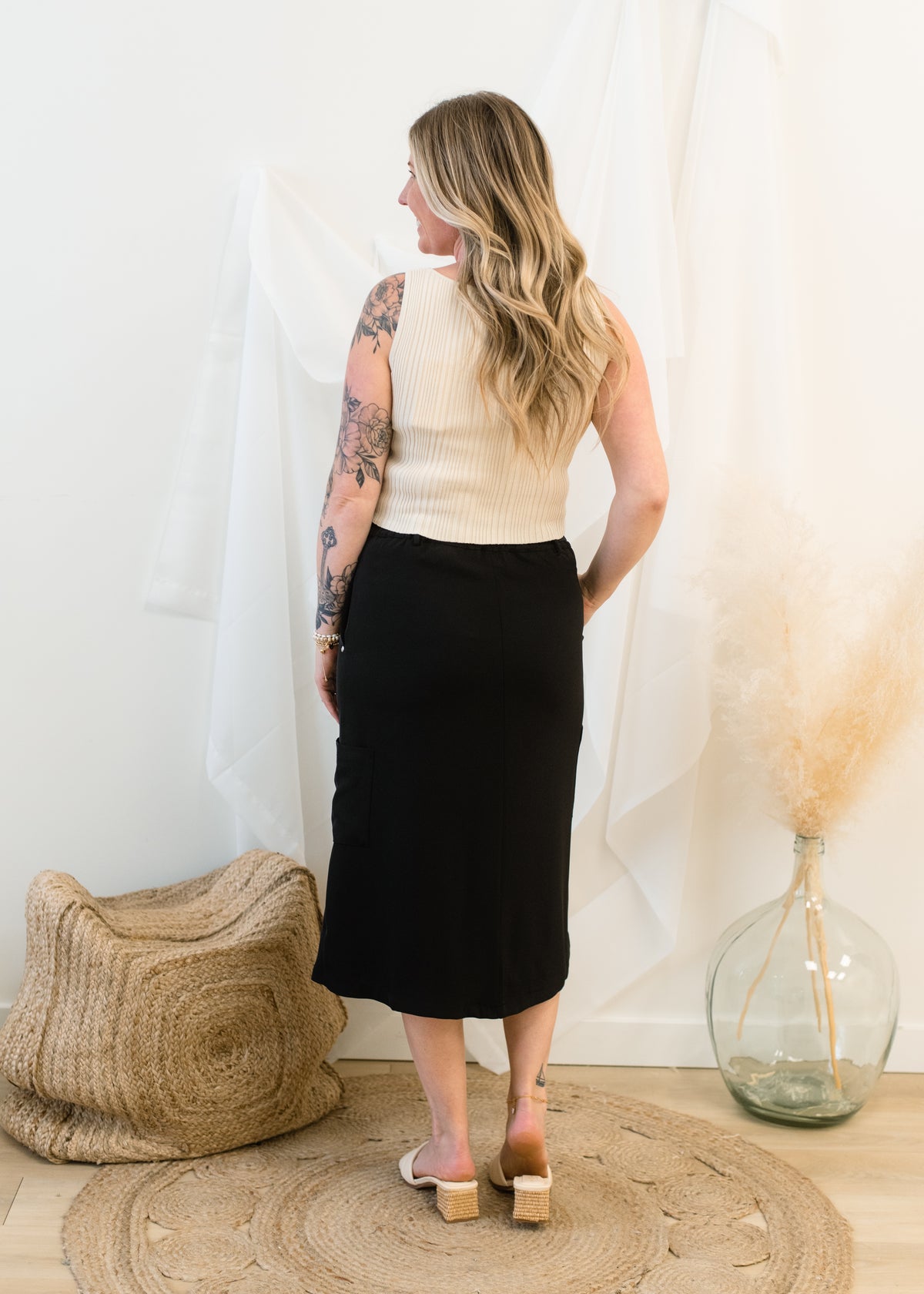 The Sally Button Front Midi Skirt