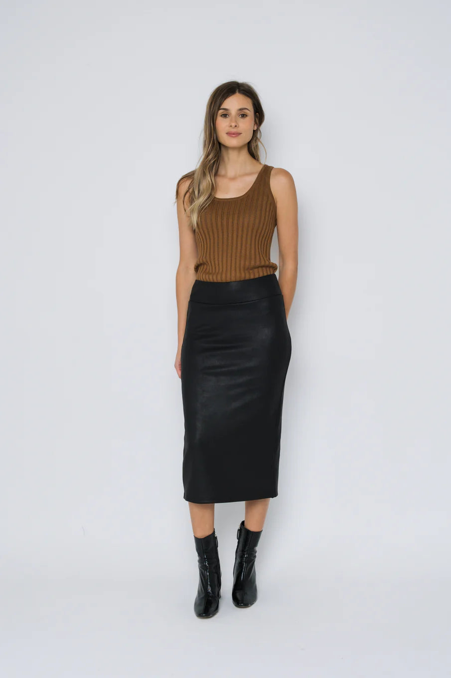 The Erin Faux Leather Midi Skirt