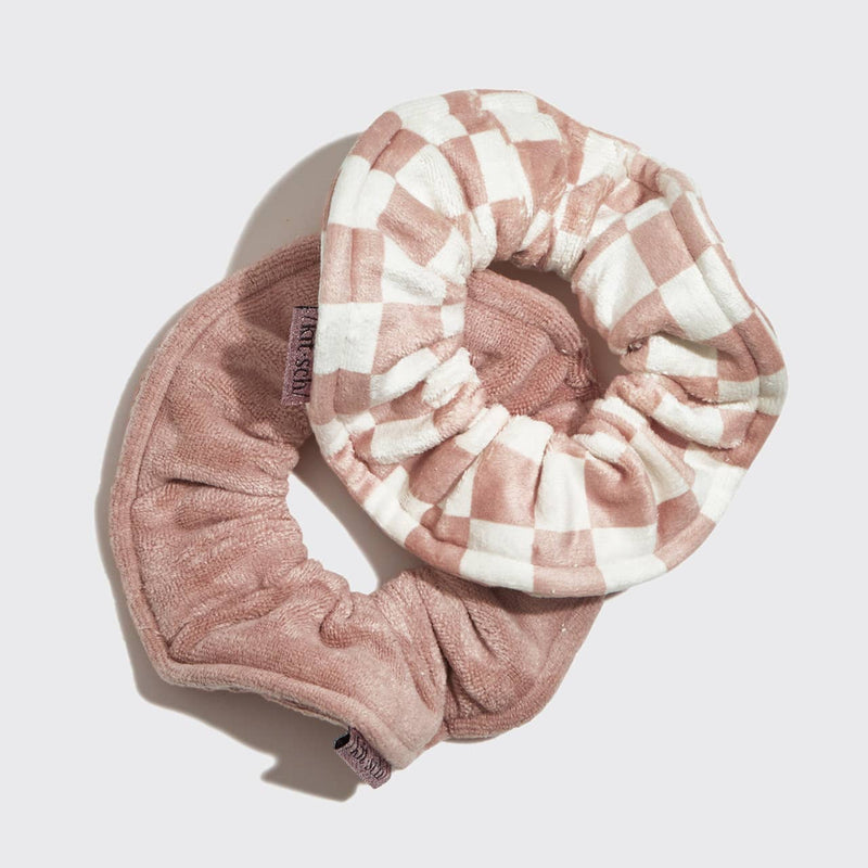 The Microfiber Quick-Dry Towel Scrunchie 2PC- Terracotta Checker