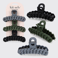 The Eco-friendly Chain Claw Clip 3pc Set - Black/Moss