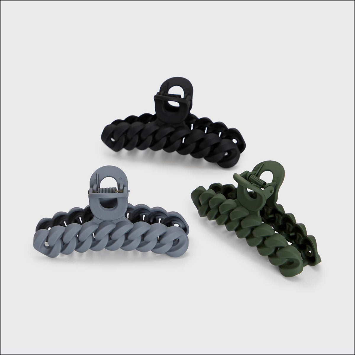 The Eco-friendly Chain Claw Clip 3pc Set - Black/Moss