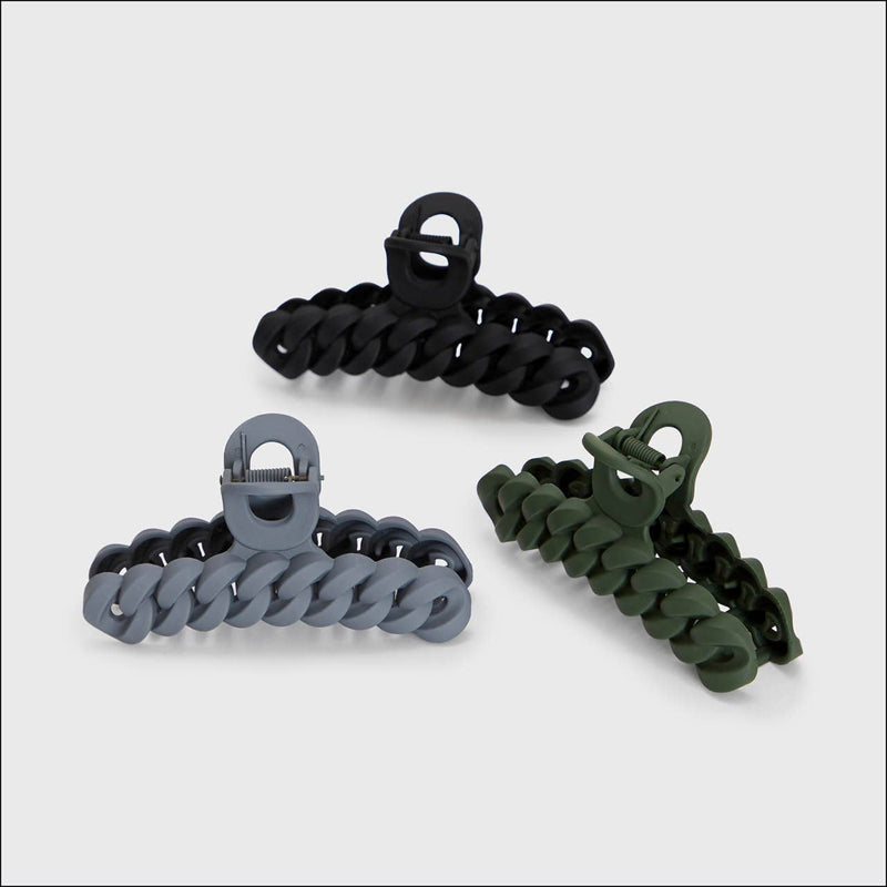 The Eco-friendly Chain Claw Clip 3pc Set - Black/Moss